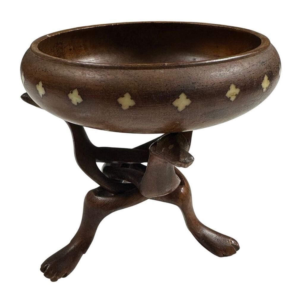 Vintage Handmade Wooden Bowl with Stand Excellent Condition